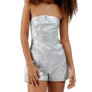 Urban Outfitters UO NWT Yara Metallic Silver Strapless Romper 100% Cotton